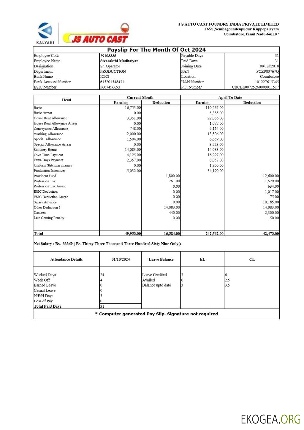 Modèle de fiche de paie JS Auto Cast Foundry India aux formats Word et PDF.pdf, 1